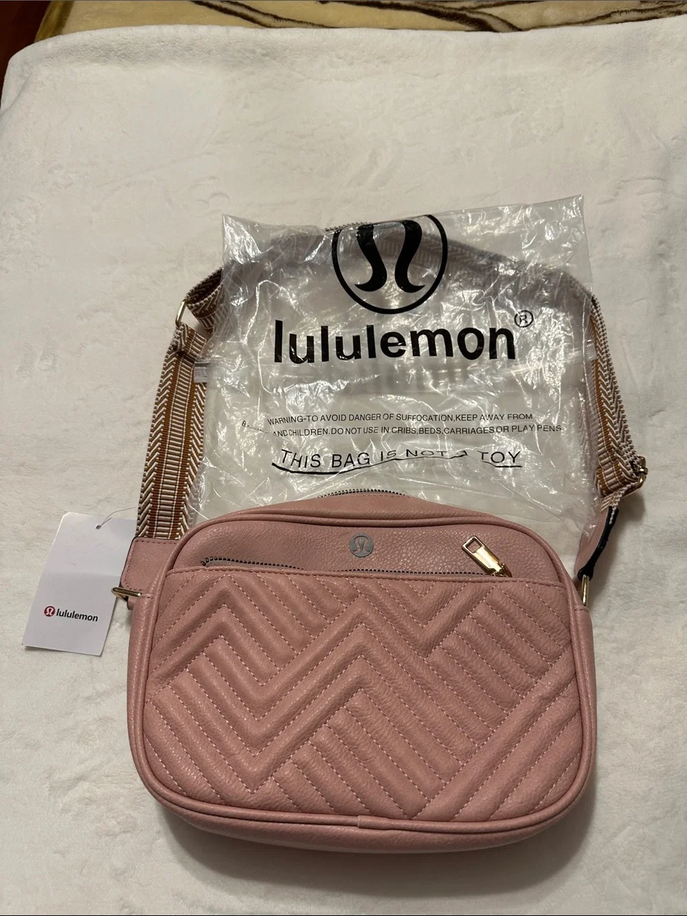 lululemon athletica Blush Quilted Chevron Crossbody with Patterned Strap